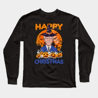 Funny Joe Biden Halloween Happy Christmas Witch Hat Anti Biden Long Sleeve T-Shirt
